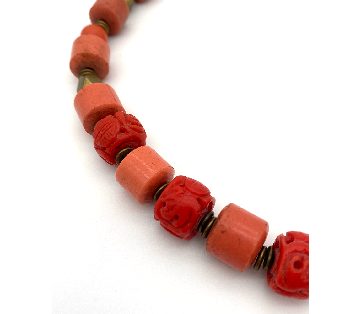 Danielle Carbone Coral and Glass Beads with Brass Necklace